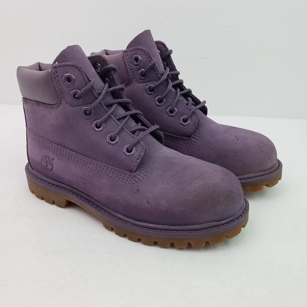 Timberland Girls Size 12 Purple Leather Primaloft Insulated Waterproof Boots